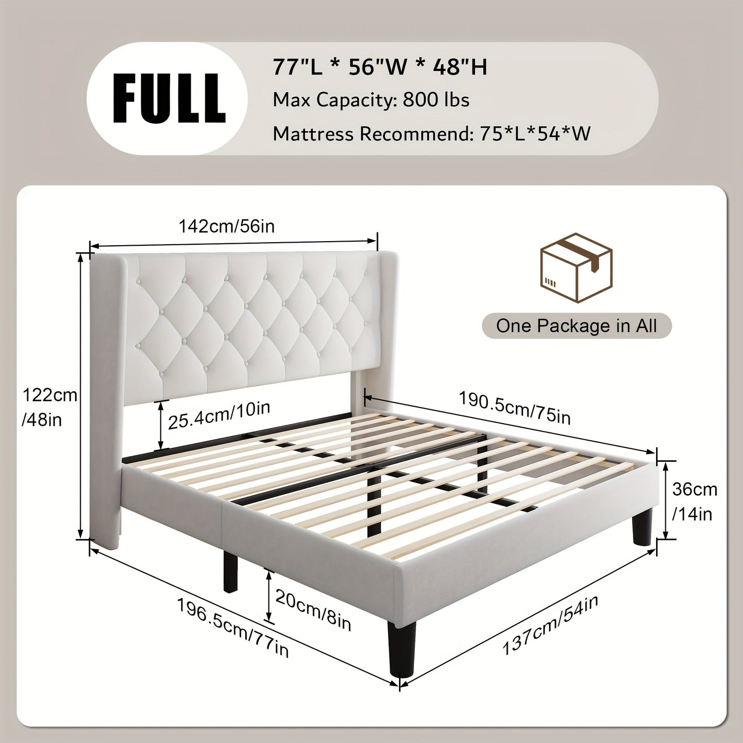 Bed Frame shown in the White, Full option