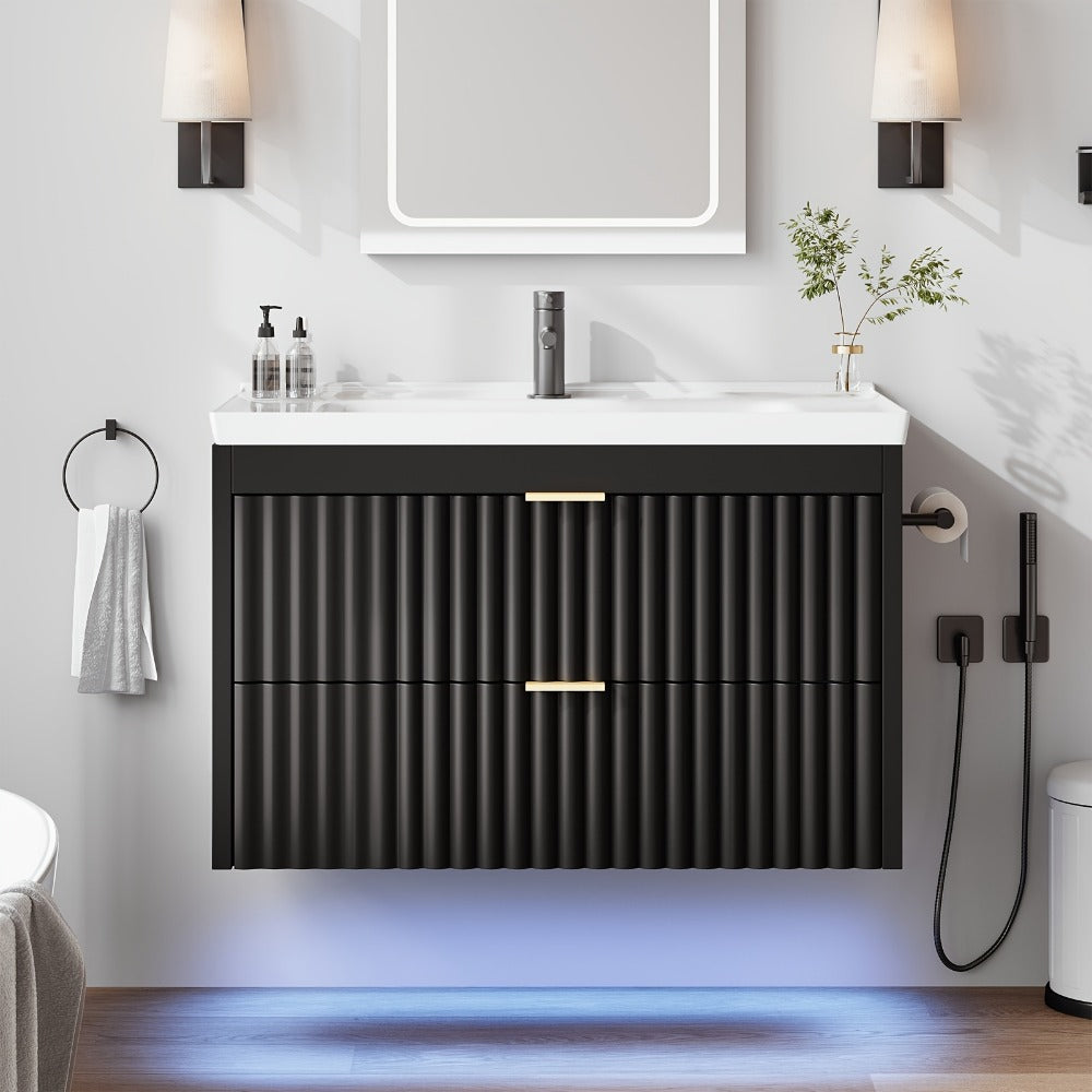 24-Inch Wall-Mounted Bathroom Vanity with LED Lighting for Dressing and Daily Routines detail image - detail view 10