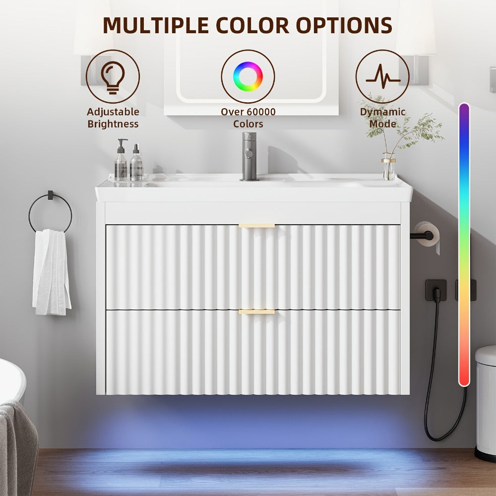 24-Inch Wall-Mounted Bathroom Vanity with LED Lighting for Dressing and Daily Routines detail image - detail view 14