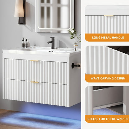 24-Inch Wall-Mounted Bathroom Vanity with LED Lighting for Dressing and Daily Routines detail image - detail view 15