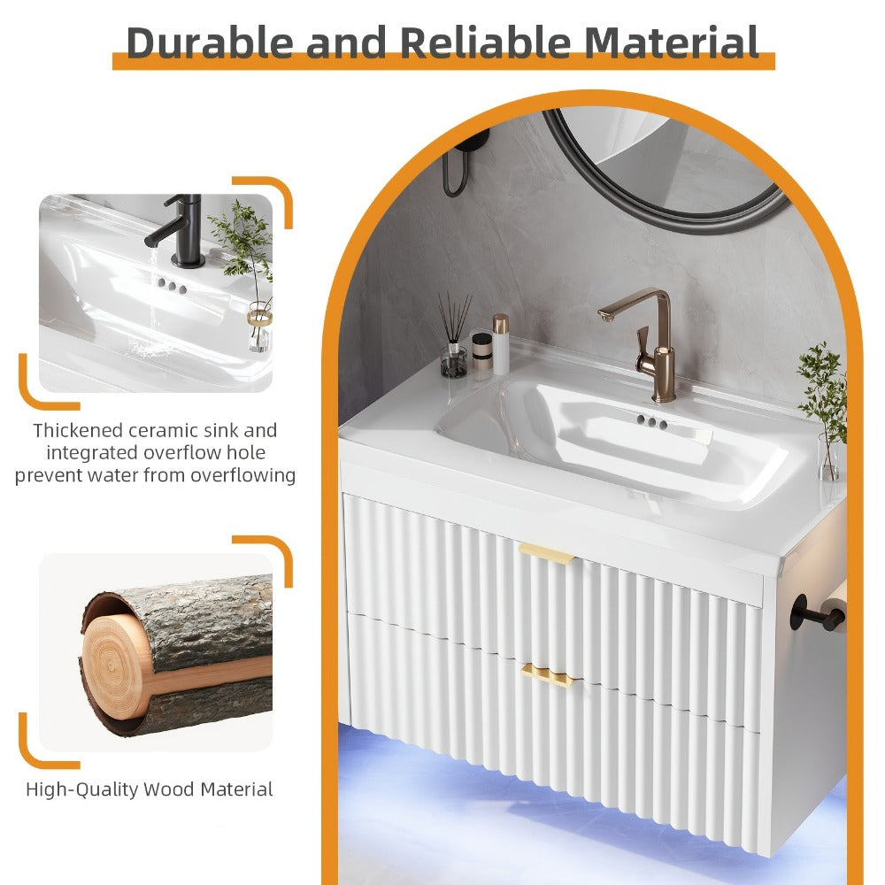 24-Inch Wall-Mounted Bathroom Vanity with LED Lighting for Dressing and Daily Routines detail image - detail view 16