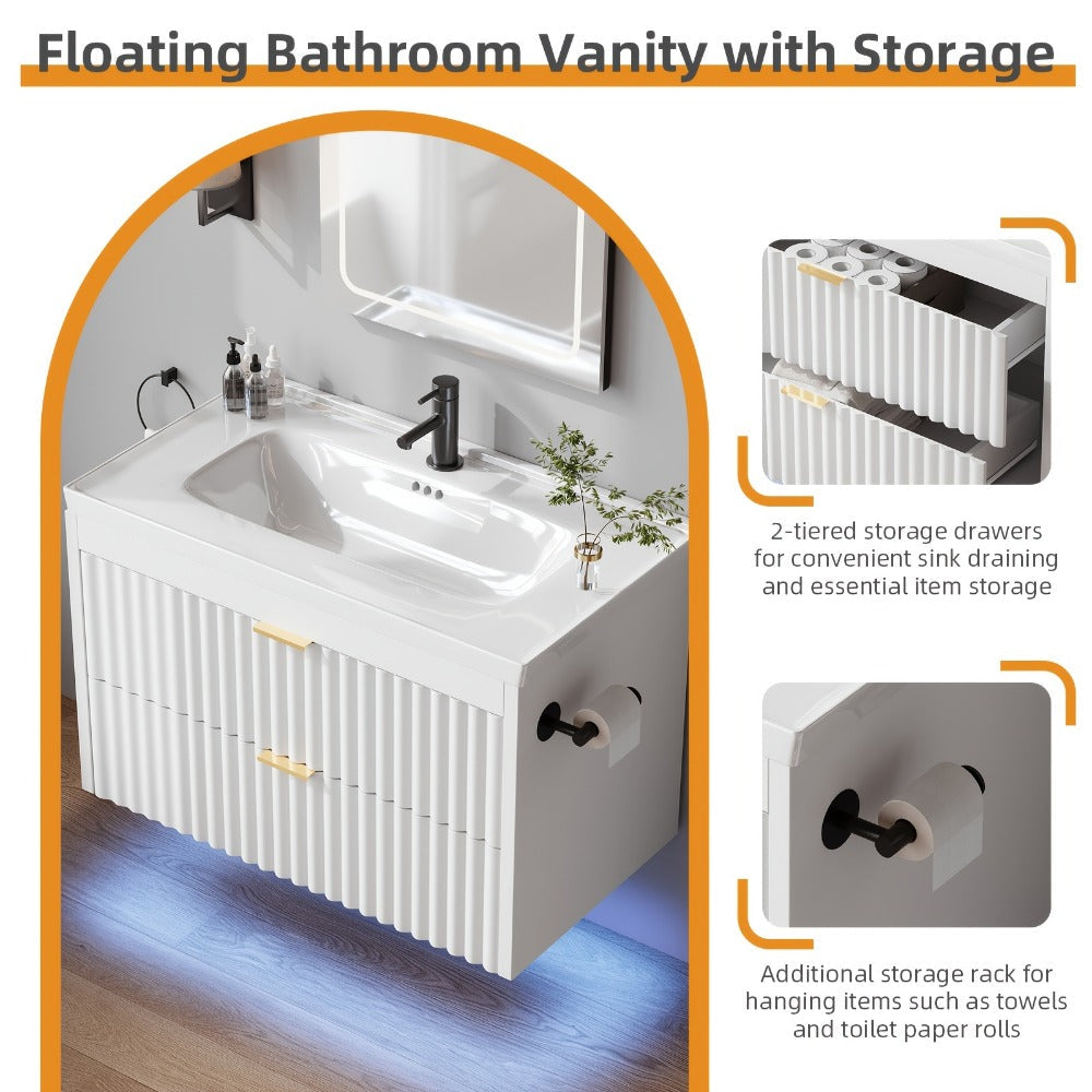24-Inch Wall-Mounted Bathroom Vanity with LED Lighting for Dressing and Daily Routines detail image - detail view 17
