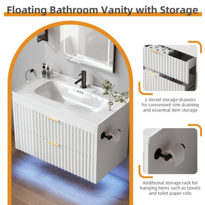 24-Inch Wall-Mounted Bathroom Vanity with LED Lighting for Dressing and Daily Routines detail image - detail view 17