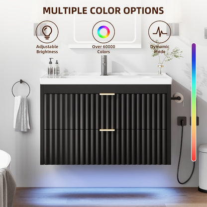 24-Inch Wall-Mounted Bathroom Vanity with LED Lighting for Dressing and Daily Routines detail image - detail view 18