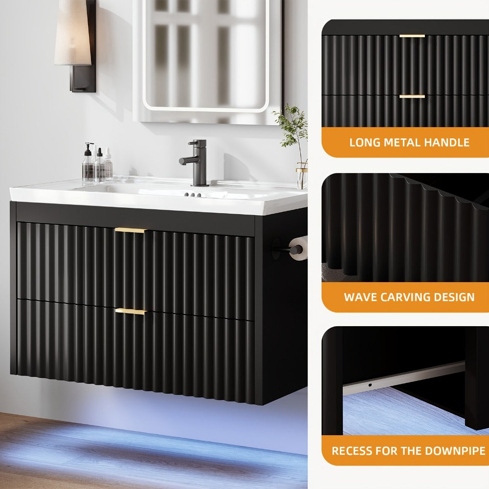 24-Inch Wall-Mounted Bathroom Vanity with LED Lighting for Dressing and Daily Routines detail image - detail view 19