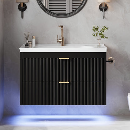 24-Inch Wall-Mounted Bathroom Vanity with LED Lighting for Dressing and Daily Routines detail image