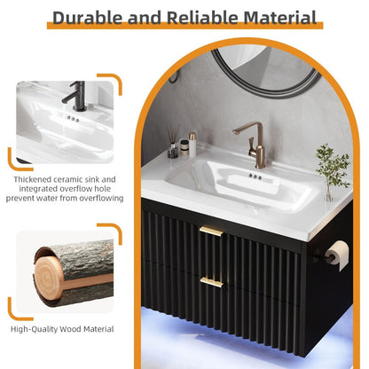 24-Inch Wall-Mounted Bathroom Vanity with LED Lighting for Dressing and Daily Routines detail image - detail view 20