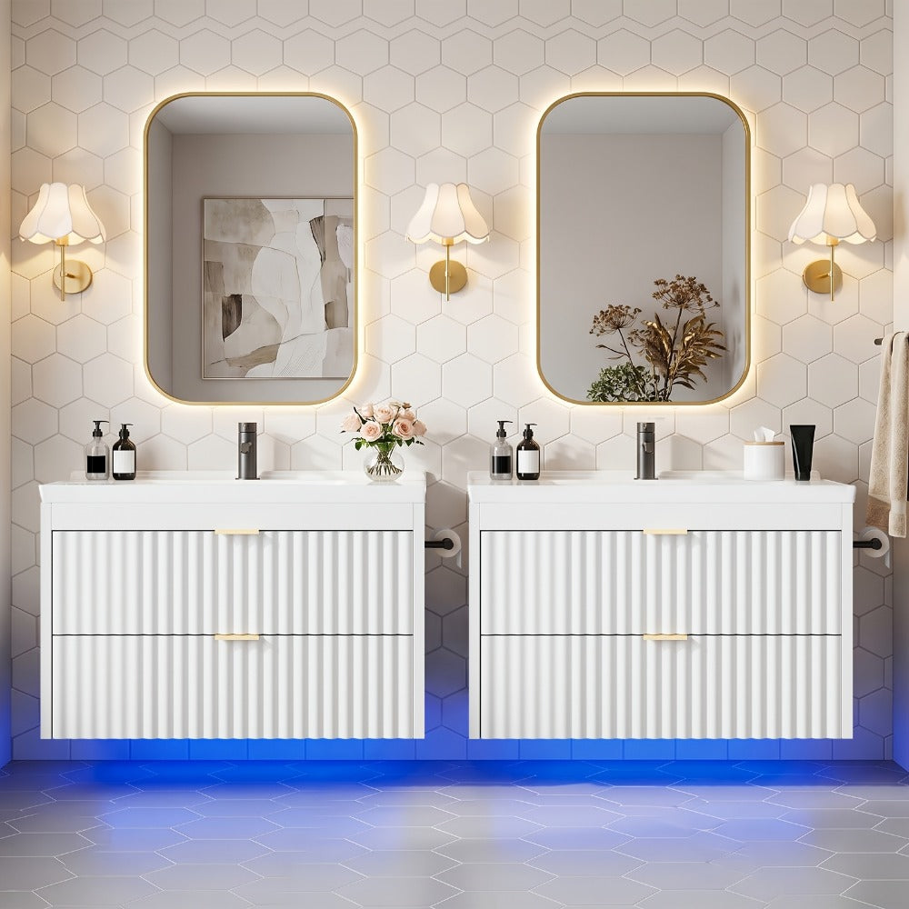 24-Inch Wall-Mounted Bathroom Vanity with LED Lighting for Dressing and Daily Routines detail image - detail view 3