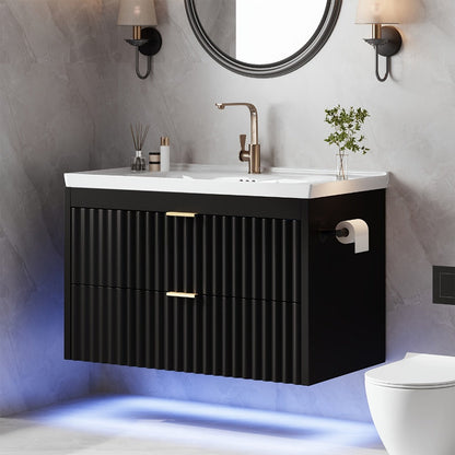 24-Inch Wall-Mounted Bathroom Vanity with LED Lighting for Dressing and Daily Routines detail image - detail view 4