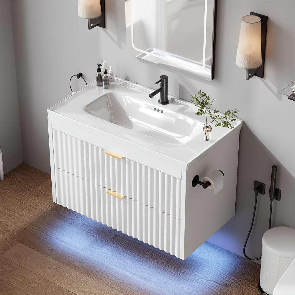 24-Inch Wall-Mounted Bathroom Vanity with LED Lighting for Dressing and Daily Routines detail image - detail view 7