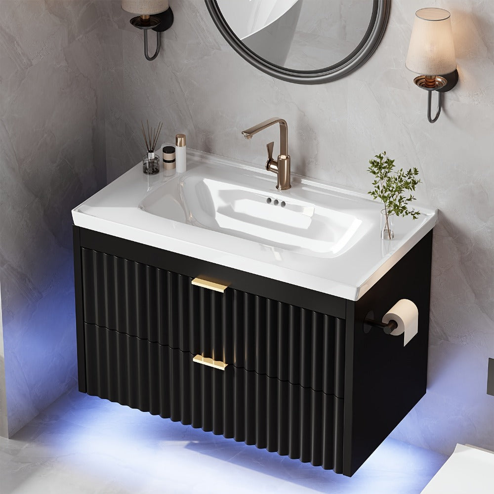 24-Inch Wall-Mounted Bathroom Vanity with LED Lighting for Dressing and Daily Routines detail image - detail view 8