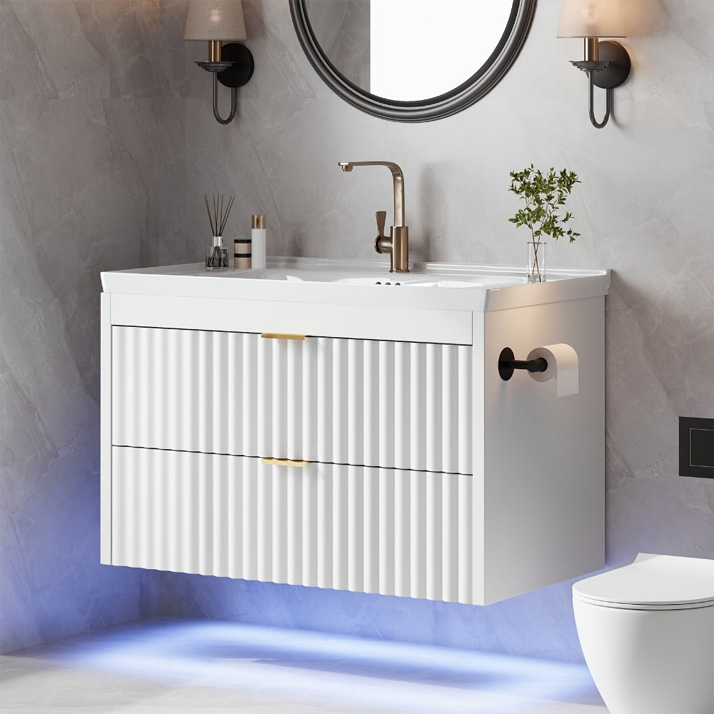 24-Inch Wall-Mounted Bathroom Vanity with LED Lighting for Dressing and Daily Routines detail image - detail view 9