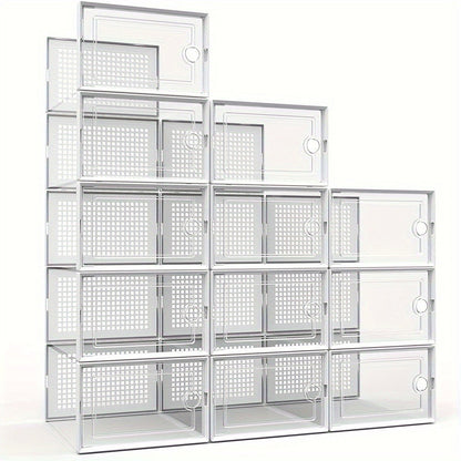 24-Pack Plastic Shoe Organizer with Secure Lid and Stackable Design for Entryway detail image - detail view 12