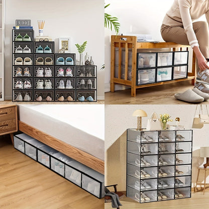 24-Pack Plastic Shoe Organizer with Secure Lid and Stackable Design for Entryway detail image - detail view 3