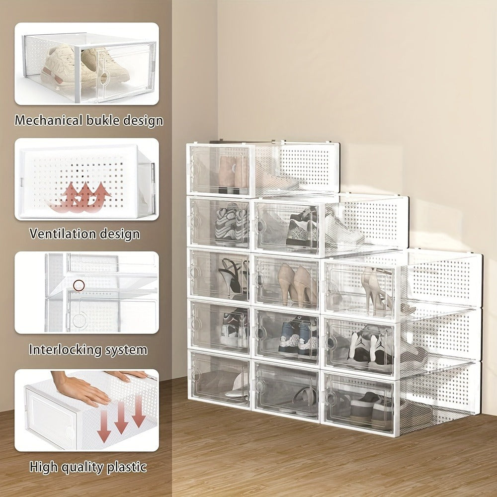 24-Pack Plastic Shoe Organizer with Secure Lid and Stackable Design for Entryway detail image - detail view 7