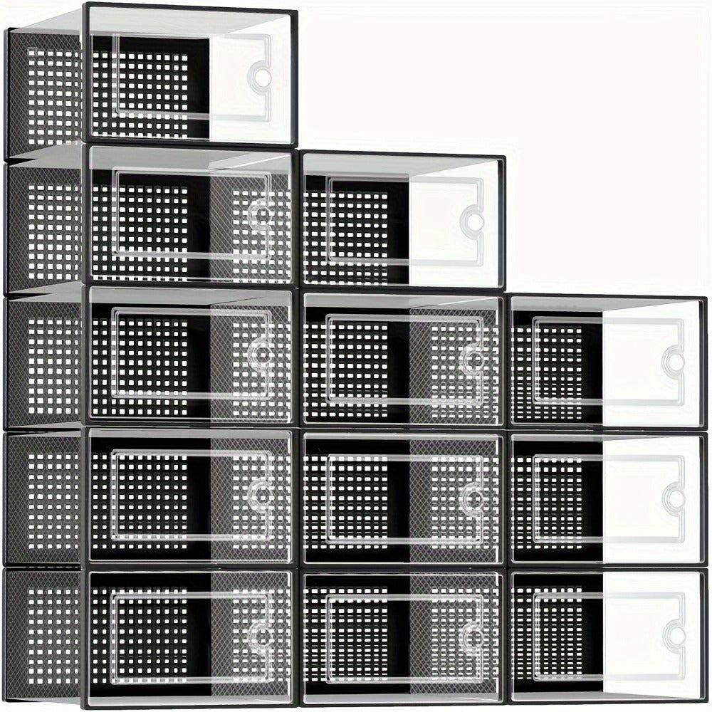 Shoe Organizer, Stackable Boxes Clear Plastic with Lid 12/24 Pack, Interlocking shown in the main product view