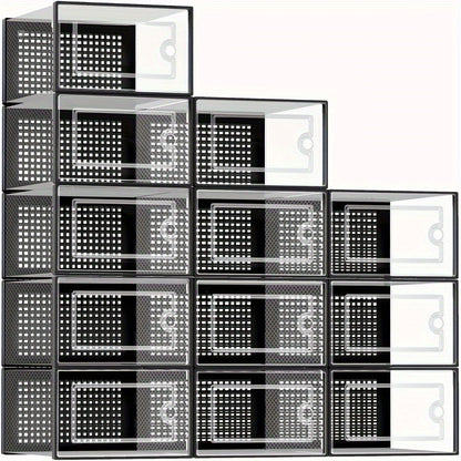 Shoe Organizer, Stackable Boxes Clear Plastic with Lid 12/24 Pack, Interlocking shown in the main product view