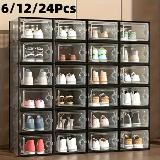 Shoe Storage Box, Clear Stackable Shoe Boxes with Lids 6, 12 or 24 Pack, Plastic Shoe shown in the main product view