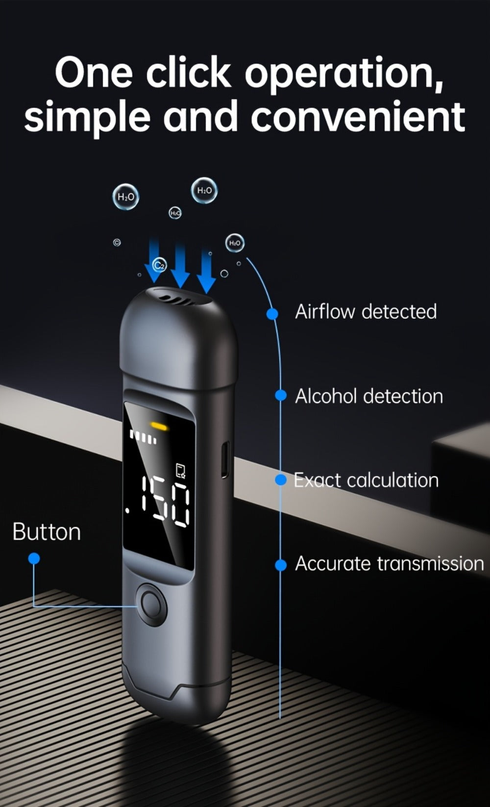 USB Rechargeable Breathalyzer with LCD Display – Portable Personal Alcohol Tester, 200mAh Battery, Multi-Person Continuous Testing, Safe Driving Breath Analyzer