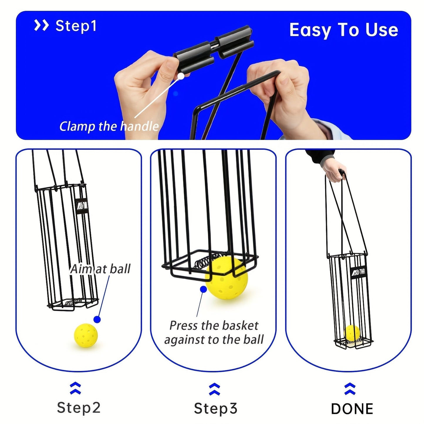 Pickleball & Tennis Ball Hopper Basket – Aluminum Alloy Ball Picker Upper with Handle, Portable Ball Collection Basket for Easy Court Pickup, Storage & Training Tool for Pickleball and Tennis (Black)