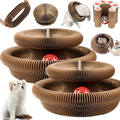 Cat Scratching Board Foldable Organ Design with Circular Ball Track & Bell Balls - Wear-Resistant Thickened Cardboard Scratcher, Interactive Indoor Cat Toy for All Ages