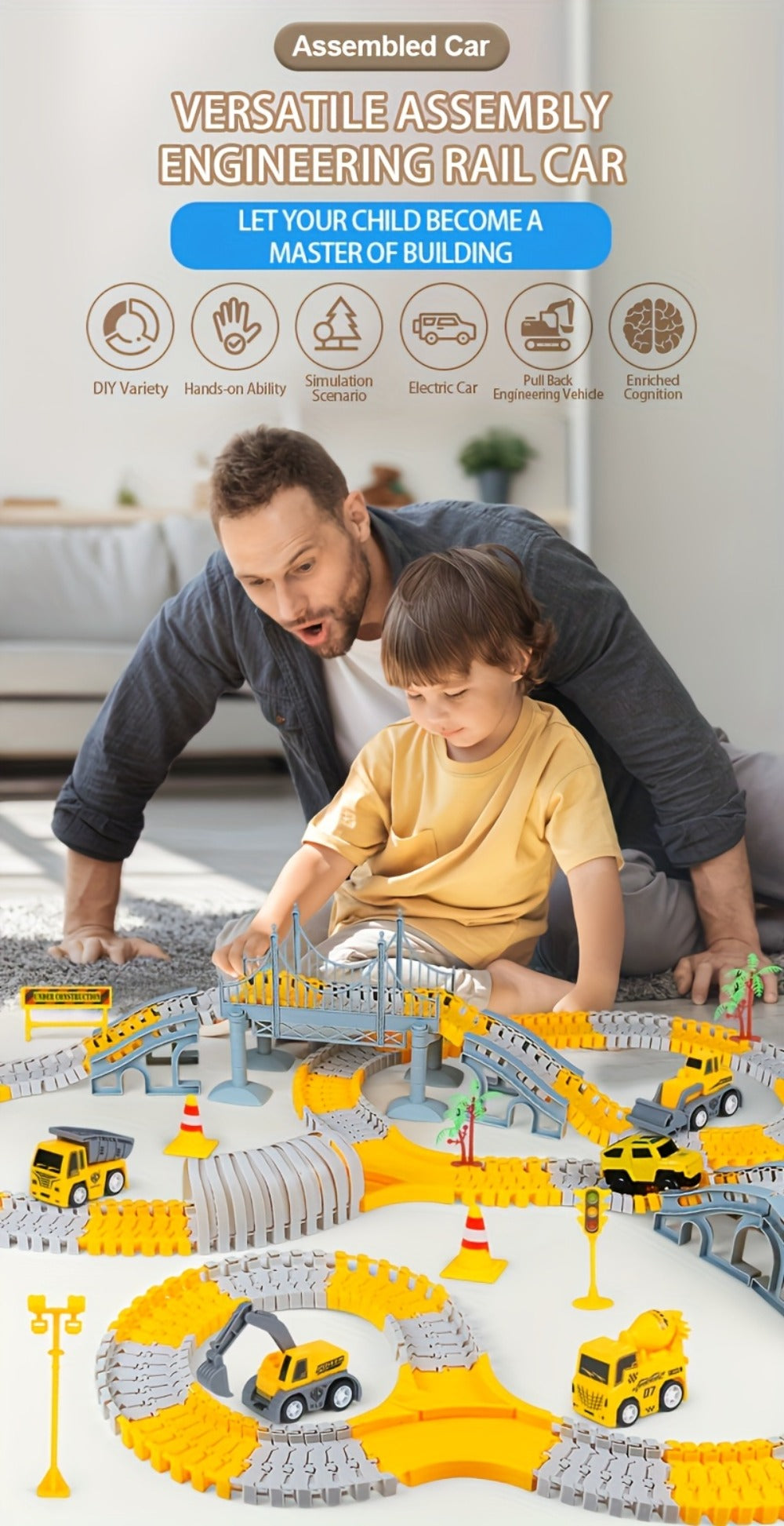 Roller Coaster Track Set 467pcs for Kids Ages 3 4 5 6 7 8 – Electric Race Car DIY Assembly Obstacle Challenge Track Toy STEM Engineering Gift Boys Girls Birthday Christmas