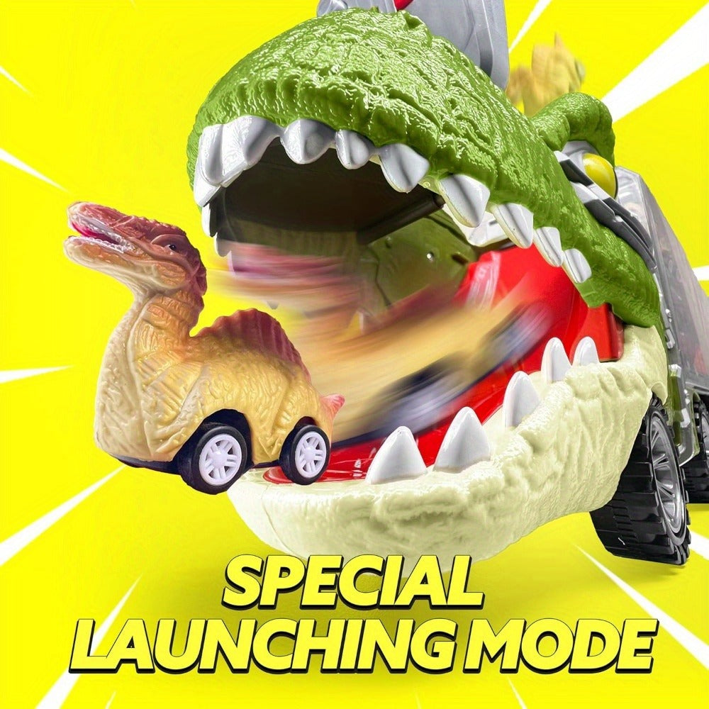 Dinosaur Truck Toy Set 13 PCS – Transport Carrier Truck with Lights & Sounds + 8 Pull-Back Cars + 3 Die-Cast Dino Vehicles + Helicopter | Friction Powered Dinosaur Toy for Boys Ages 3+ | Best Birthday Christmas Gift