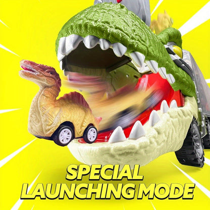 Dinosaur Truck Toy Set 13 PCS – Transport Carrier Truck with Lights & Sounds + 8 Pull-Back Cars + 3 Die-Cast Dino Vehicles + Helicopter | Friction Powered Dinosaur Toy for Boys Ages 3+ | Best Birthday Christmas Gift