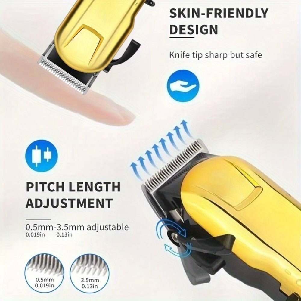 Adjustable Alloy Blade Hair Clipper Set for Men — USB Rechargeable Cordless Trimmer for Home, Salon & Travel, Gift Box Edition for Husband Boyfriend Father, Rose Red Golden Classic Styles
