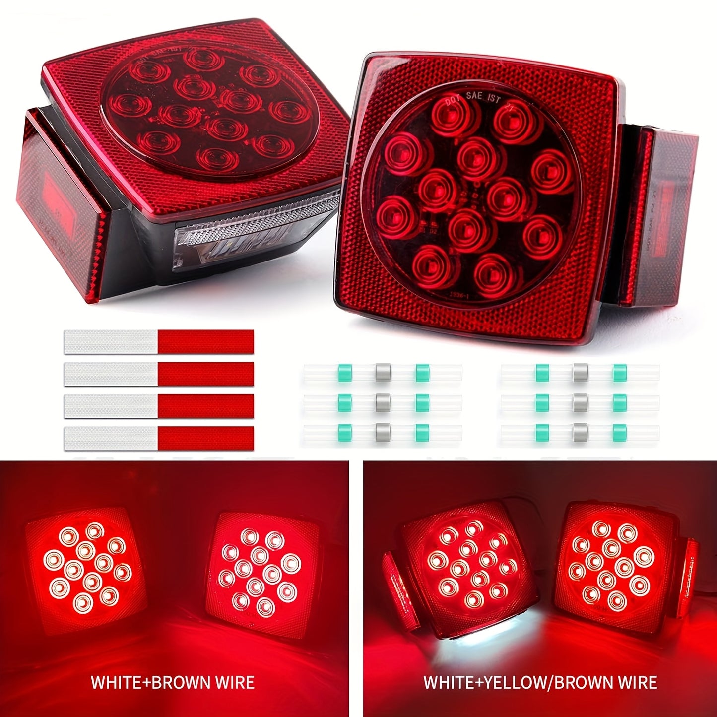 Trailer LED Lights Kit, 12V LED Trailer Light, 2pcs Trailer Lights & 6pcs Connectors & 4 Stickers, LED Stop Turn Tail License Brake Running Utility Trailer Lights for Trailers Under 80" Boat Truck Camper RV