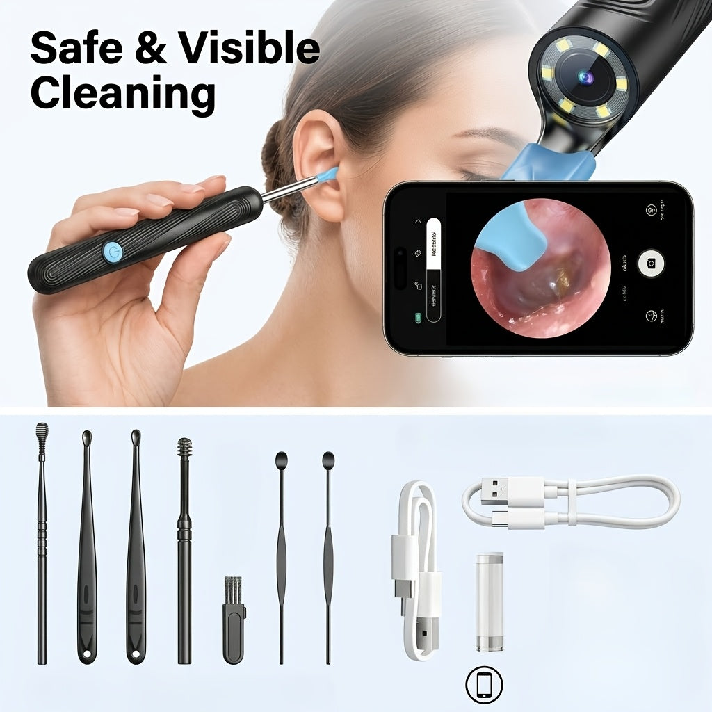 Upgraded 1080P Ear Wax Removal Tool with Camera & Storage Case – LED Light, iOS & Android Compatible, Complete Ear Cleaning Kit, Holiday & Birthday Gift for Whole Family