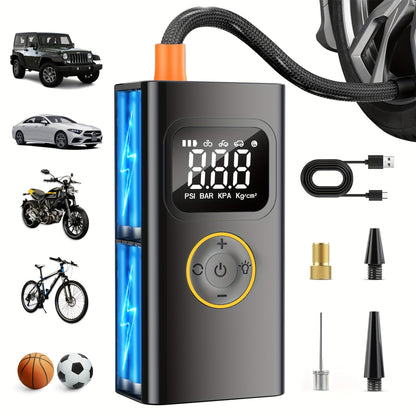 Tire Inflator Portable Air Compressor, 150PSI Car Tire Air Pump With Tire Pressure Gauge, LED, 3X Fast One-Button Smart Cordless Tire Air Pump For Cars, Motorcycles, Bicycles, Balls, Etc.