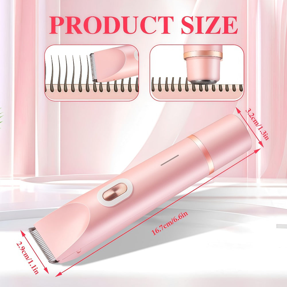 Bikini Trimmer for Women 2-in-1 Dual Head IPX7 Waterproof Electric Shaver Body Hair Trimmer Facial Hair Remover Bikini Underarm Leg Arm Face 90-Min Battery USB Rechargeable Pink Travel-Friendly