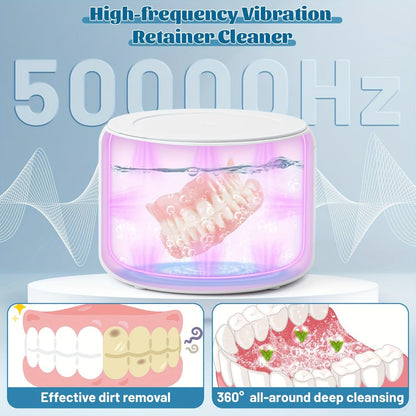 Electric Ultrasonic Cleaner Machine for Dentures Jewelry & Glasses — USB Rechargeable 3 Speeds Auto Timer 180ml Tank One-Touch Portable Dental Cleaning Device for Home & Travel