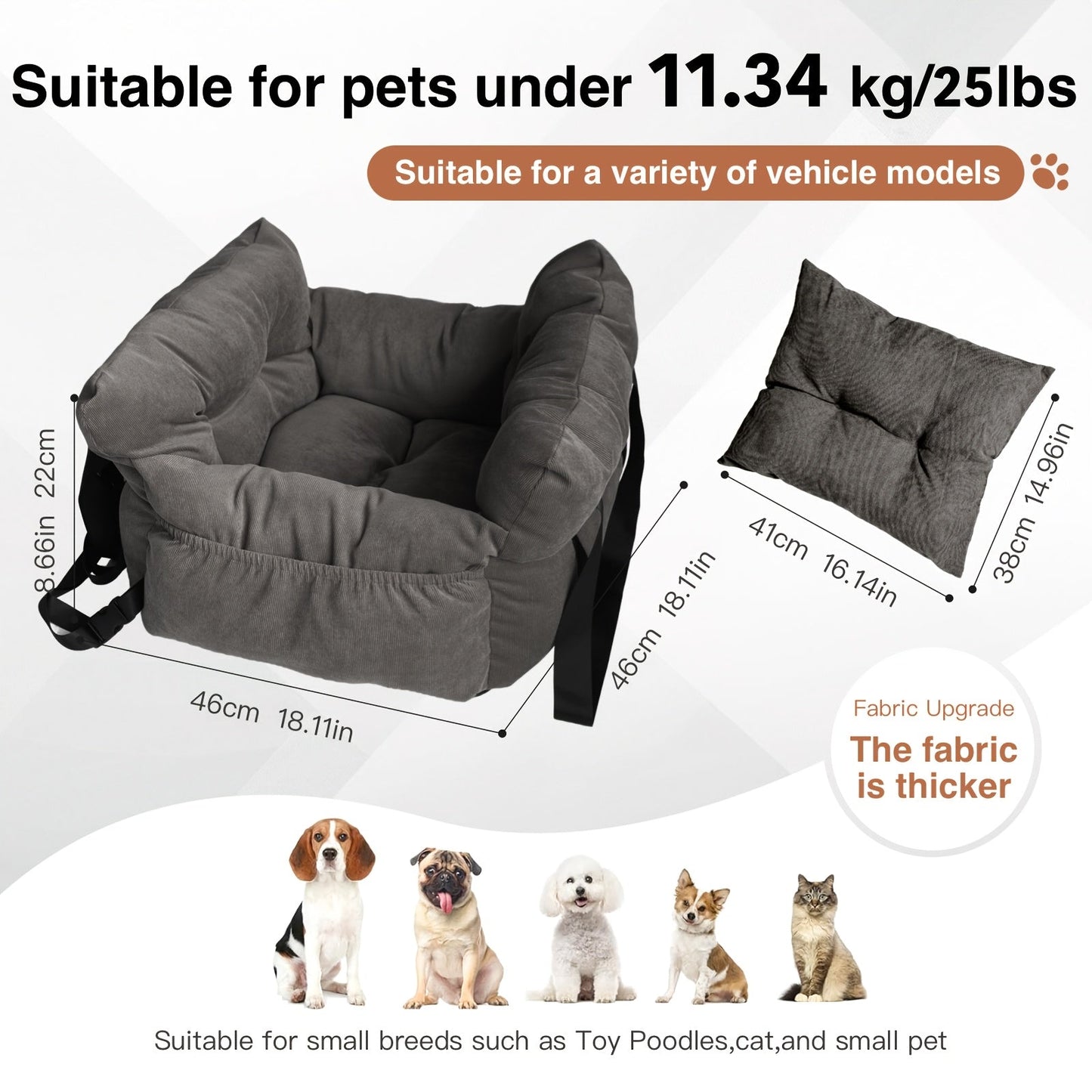 Dog Car Seat Carrier Booster with Safety Harness - Pet Travel Seat for Dogs & Cats, Handheld & Shoulder Strap, Fits Front & Back Seat, Multi-Scene Use for Cafe Park Outdoor
