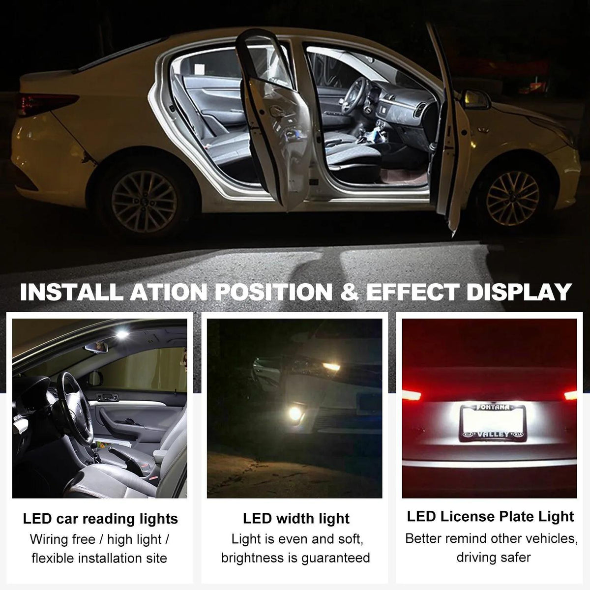 56PCS Car LED Combination Set 12V-T10 Width Indicator Dual Pointed Reading Light, Car Interior Combination LED Map Dome Luggage License Plate Indoor Light Bulb