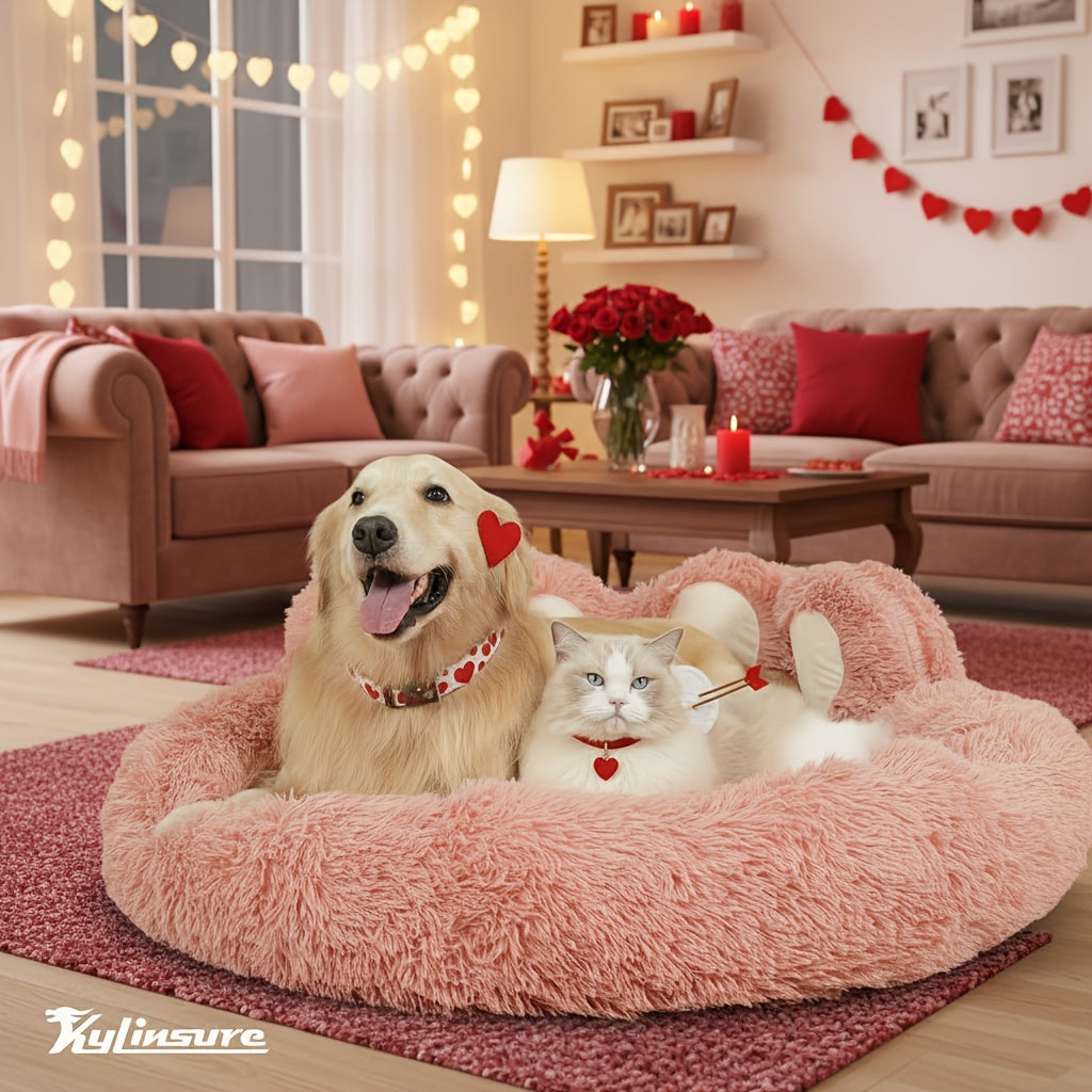 Dog Bed Cat Bed Bear Paw Shaped Donut – Calming Round Plush Pet Mattress, Warm & Soft Cuddler Bed for Dogs and Cats, Includes Pet Scarf, Sizes S to 2XL, Colors: Coffee, Pink, Grey, Brown