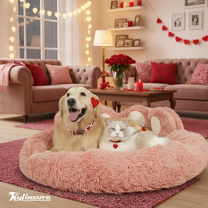 Dog Bed Cat Bed Bear Paw Shaped Donut – Calming Round Plush Pet Mattress, Warm & Soft Cuddler Bed for Dogs and Cats, Includes Pet Scarf, Sizes S to 2XL, Colors: Coffee, Pink, Grey, Brown