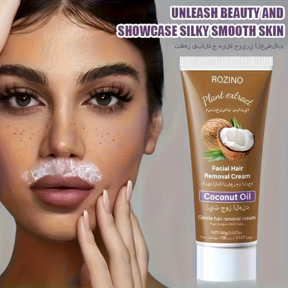 Coconut Hair Removal Cream 100g — Painless Depilatory for Women, Face Legs Armpits Bikini Area, Gentle Sensitive Skin Formula, Semi-Permanent Smooth Results