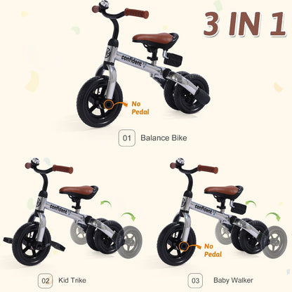 3-in-1 Foldable Toddler Tricycle Balance Bike with Detachable Pedals Training Wheels for Boys Girls Ages 2-5 Indoor Outdoor Ride On Toy Birthday Christmas Gift Blue Pink