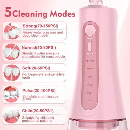 Cordless Water Flosser Dental Oral Irrigator - 5 Cleaning Modes, 5 Jet Tips, Rechargeable Wireless Teeth Cleaner for Deep Gum Care, Plaque Removal & Braces, Home & Travel Dental Gift