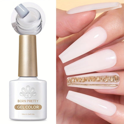 Jelly Gel Nail Polish Translucent 10ml – Glass Nail Look, 30-Day Soak-Off Semi-Permanent UV LED, Milky White Snow Glitter Pink Nude Shades, Buildable Salon Quality for Women
