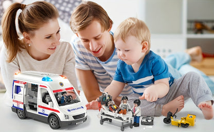 Ambulance Toy Playset for Kids Ages 3-8 – Realistic Friction-Powered Emergency Vehicle with Flashing Lights & Siren Sound, Durable Design, Birthday Holiday Gift for Boys & Girls