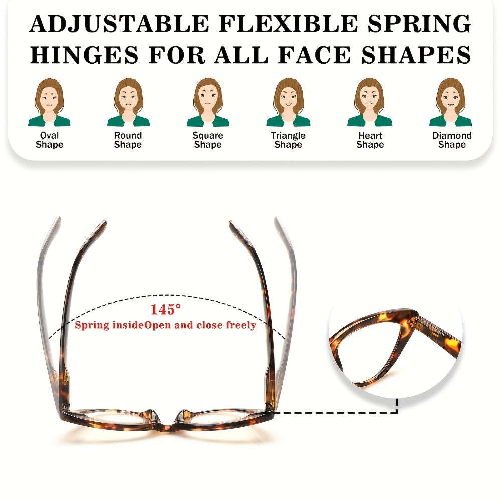 Cat Eye Reading Glasses 4 Pack Women Blue Light Blocking – Leopard Print Gradient Stylish Frames, Spring Hinges, Computer Readers for All Face Shapes, Multiple Magnification Strengths