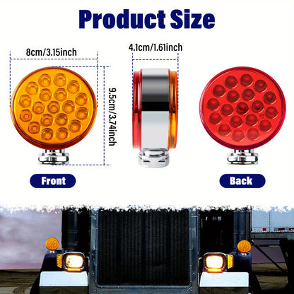 Truck Pedestal Lights Kit 4 Pack - 2pcs 4 Inch Round Double Face LED Turn Signal Lights 38-LED & 2pcs 3 Inch Round Double Face LED Marker Lights, Universal Trailer Semi Truck