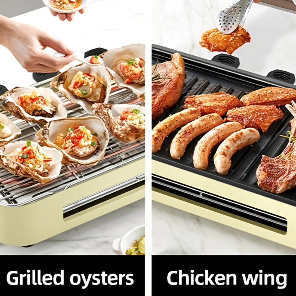 Electric Grill 2-in-1 Indoor BBQ & Frying Pan – 1500W Temperature Control, Non-Stick Detachable Cooking Board, Portable Electric Grill for Meat, Dishwasher Safe, Christmas Gift Idea with Gift Bag