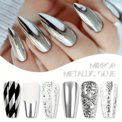 Mirror Metallic Nail Art Gel XEIJAYI Electroplating Bottle - High-Density Edge Painting Floral Color Platinum Shiny Silver Finish, Strong Durable Long-Lasting Salon & DIY Nail Art Polish for Women