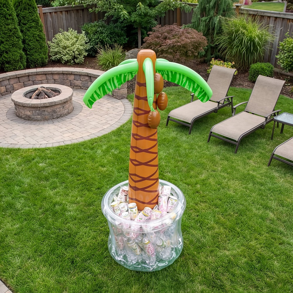5FT Inflatable Palm Tree Drink Cooler – Tropical Beverage Ice Bucket for Luau Hawaiian Pool Party Decorations | Beach Theme Birthday & Summer Outdoor Party Supplies, Indoor & Outdoor Use