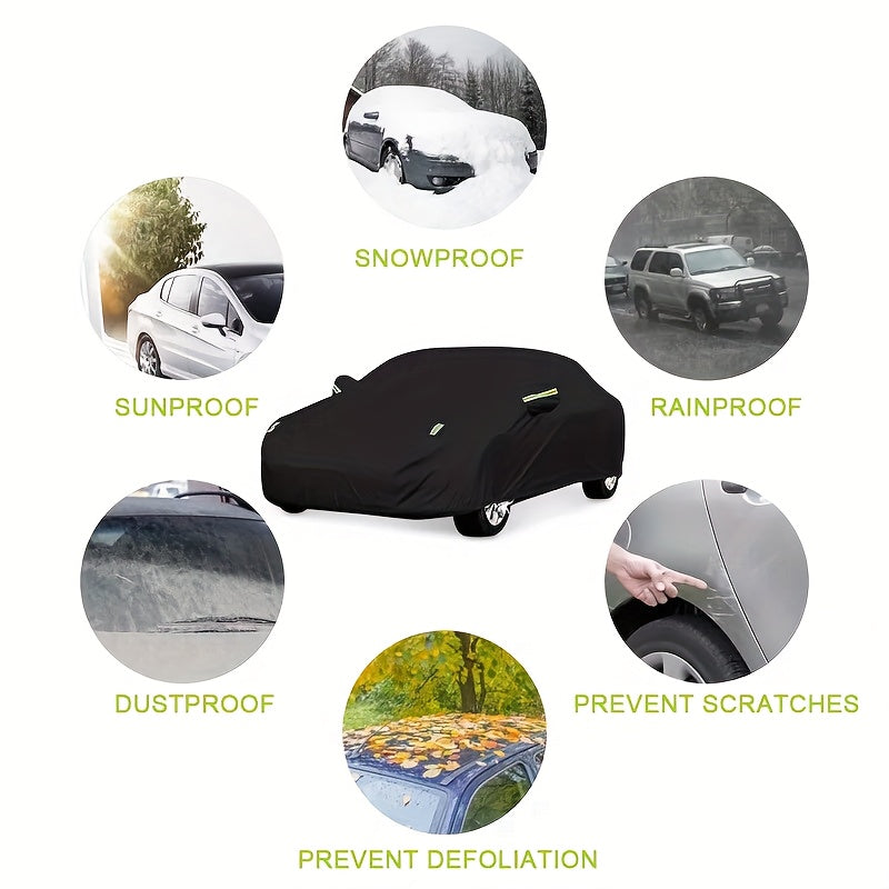 190T High Quality Durable Anti-Scratch 6-Layer Full Car Cover, Car Universal, The Season Car Cover Waterproof Indoor Outdoor Snow And Dust Protection UV All-Weather Protection with Reflective Strip, XL XXL Black