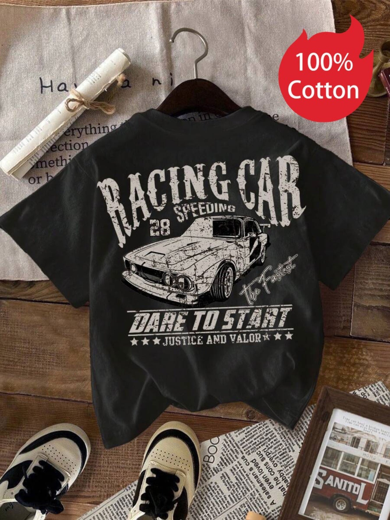 Boys' Retro Racing Car T-Shirt - Short Sleeve